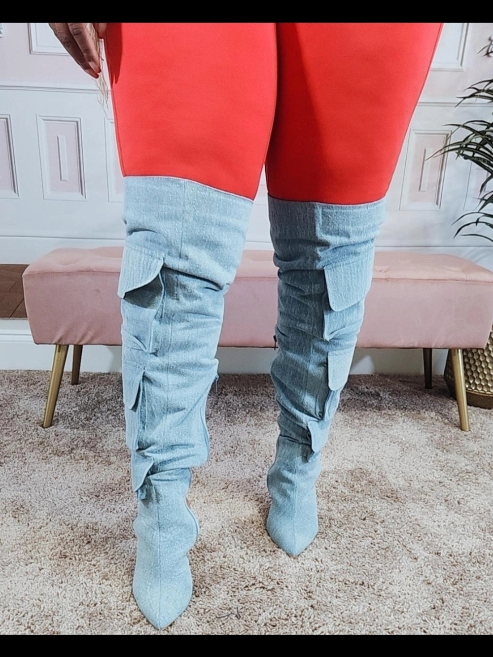 Women’s Over-the-Knee Pointed Toe Boots in Light Denim